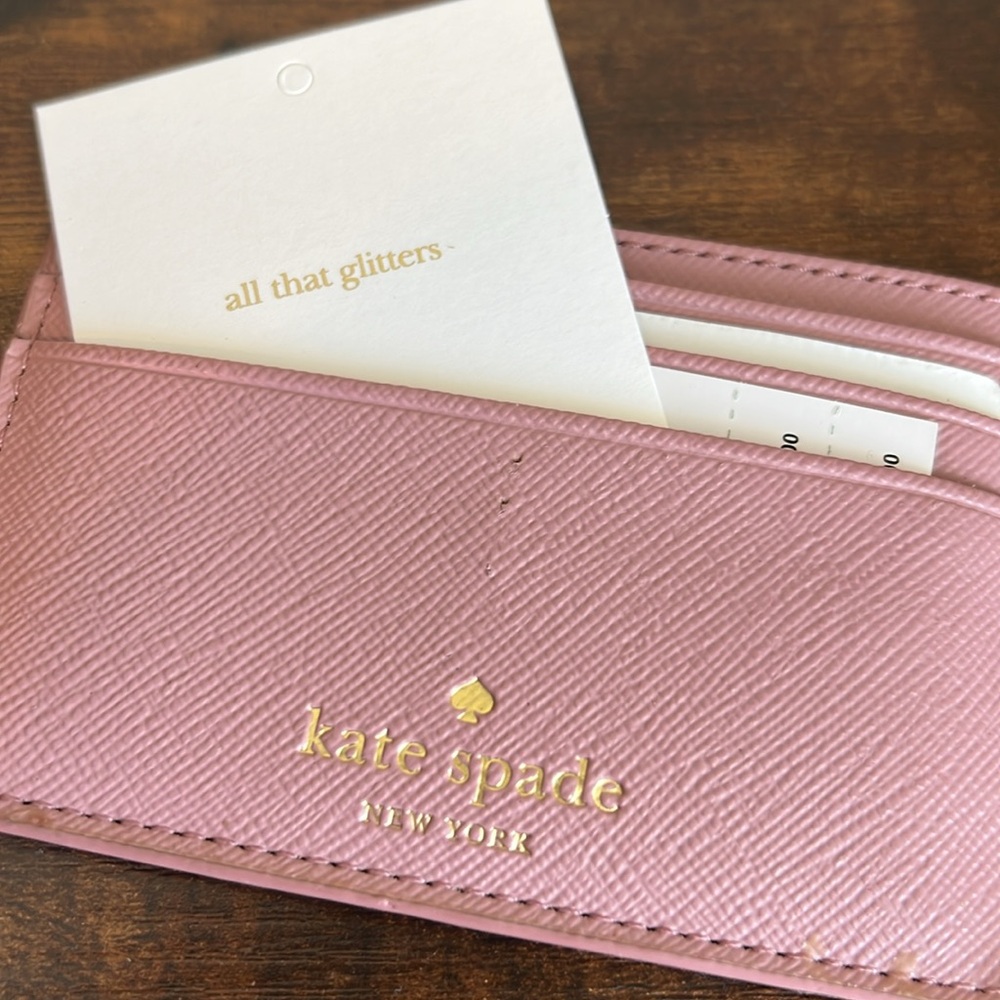 Kate Spade Bundle Heart of Gold Bangle Bracelet and Pink Card Case EUC - Picture 9 of 10